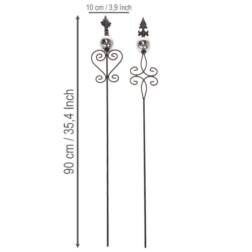 Product Garden stake with ornate design, decorative shape and stylish metal ball, 90cm, 2 pieces