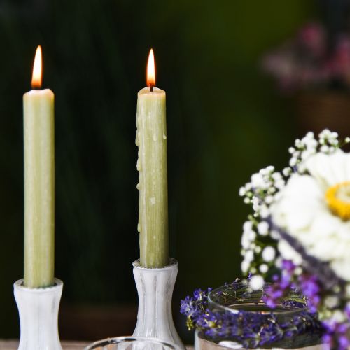 Product Rod candle green colored wax candles 180mm/Ø21mm 6pcs