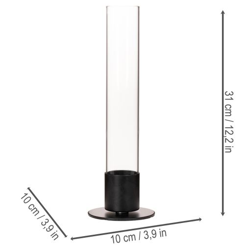 Taper candle holder with glass cylinder. Simple and timeless. 31cm | Floristik24.ie