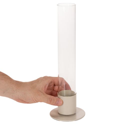 Modern taper candle holder with glass cylinder and base, 31cm | Floristik24.ie