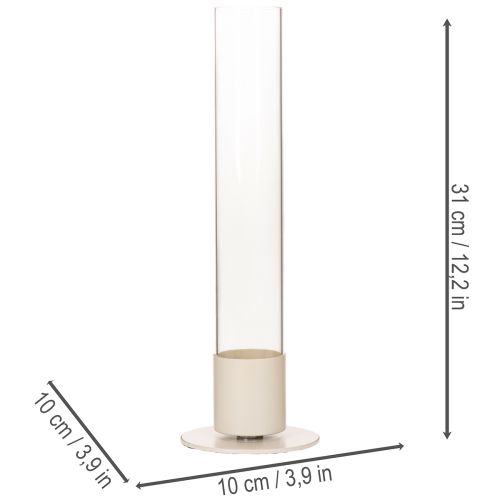 Modern taper candle holder with glass cylinder and base, 31cm | Floristik24.ie