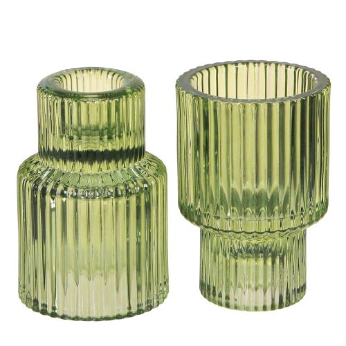 Glass Tealight Holder Green H8cm 4 Pcs