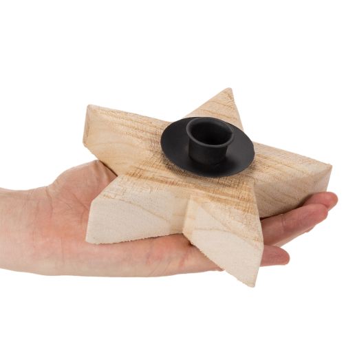Rustic wooden star candle holder for taper candles, 16cm | Floristik24.ie