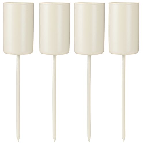 Metal candle holder on stick, beige, H11cm, 4 pieces | Floristik24.ie