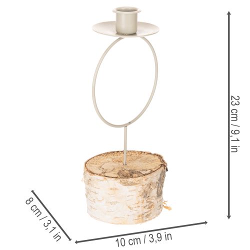 Candle holder with birch wood base and metal ring, 20cm | Floristik24.ie