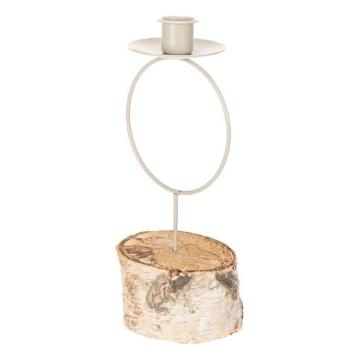Candle holder with birch wood base and metal ring, 20cm | Floristik24.ie