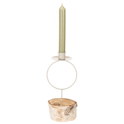 Candle holder with birch wood base and metal ring, 20cm | Floristik24.ie