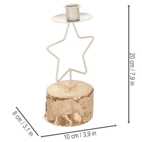 Star-shaped candle holder with wooden base for a 20cm candle | Floristik24.ie