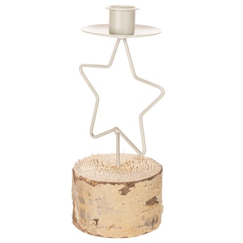 Star-shaped candle holder with wooden base for a 20cm candle | Floristik24.ie