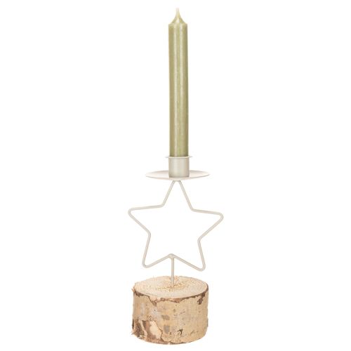 Star-shaped candle holder with wooden base for a 20cm candle | Floristik24.ie