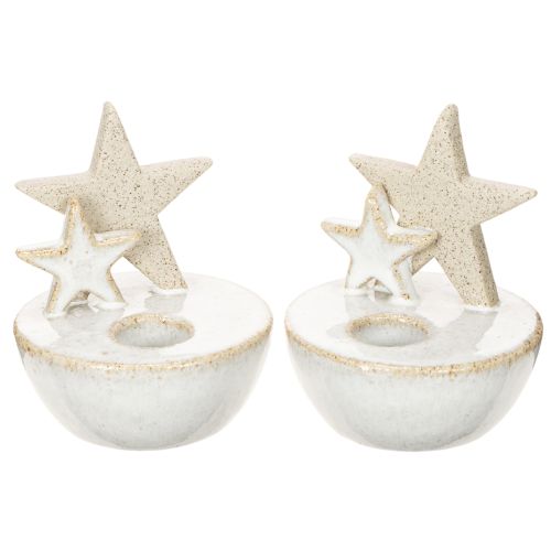 Ceramic Star Candle Holders, Christmas Decoration, 11cm, 2 Pieces buy online | Floristik24.ie