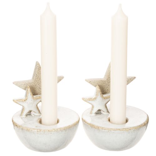 Ceramic Star Candle Holders, Christmas Decoration, 11cm, 2 Pieces | Floristik24.ie