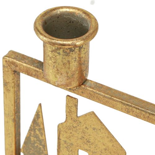 Product Candle holder Christmas house antique gold look 10×6×14cm 2pcs