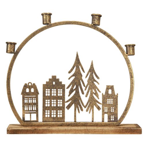 Product Candle holder Christmas row of houses antique gold 36×32cm