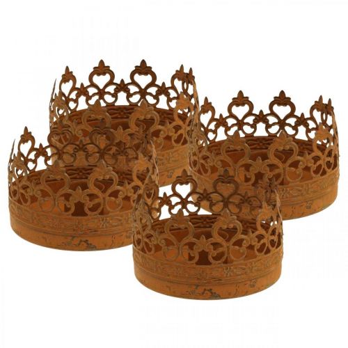 Metal candlestick, candlestick crown rust Ø8.5cm 4pcs
