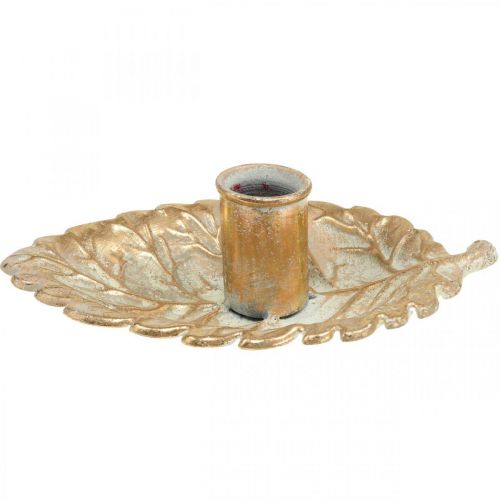 Floristik24 Candlestick Plate Foliage Golden 16.5x10.5x5cm