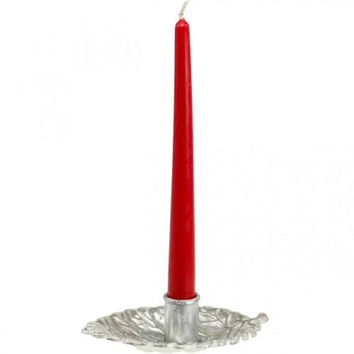 Floristik24 Candlestick plate leaf silver 16.5x10.5x5cm