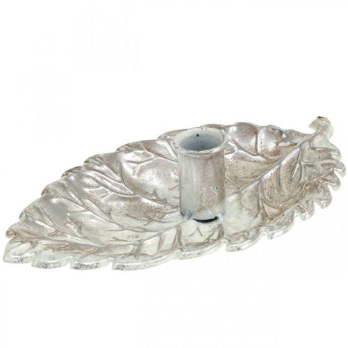 Candlestick plate leaf silver 22x13.5x5.5cm
