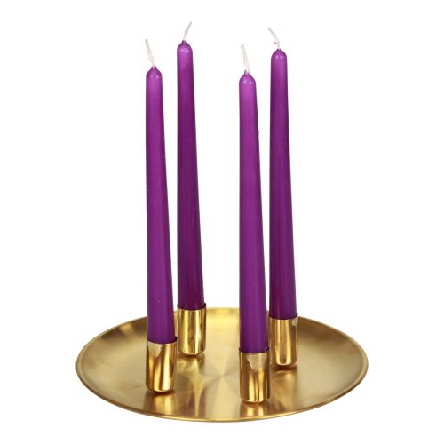 Floristik24 Stick candle holder gold Ø2.5cm candle plate metal Ø23cm