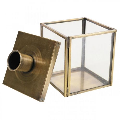 Candlestick metal art glass vintage cube brass 7.5cm