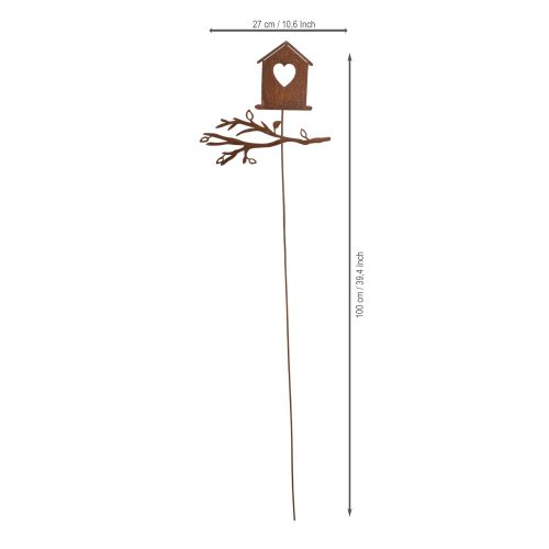 Rusty garden stake birdhouse with heart and branch 100cm | Floristik24.ie