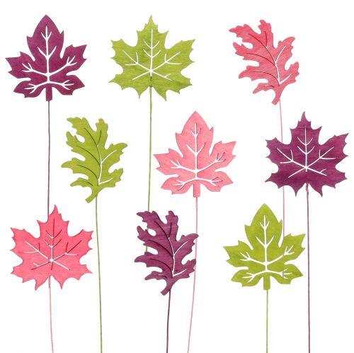 Floristik24 Decorative sticks leaf pink, green, bordeaux 8cm 18pcs