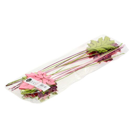 Floristik24 Decorative plug leaf pink, green, burgundy 8cm 18 pcs