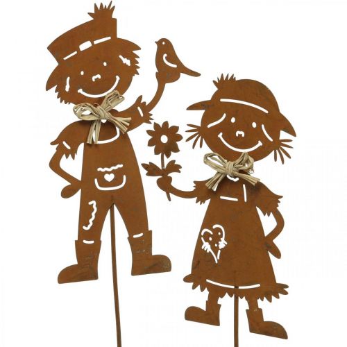 Product Garden stakes rust look garden decoration girl and boy 4pcs