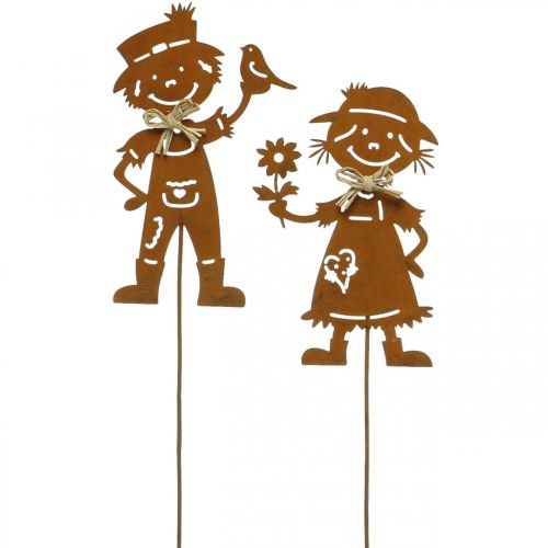Product Garden stake rust look garden decoration girl and boy 4pcs