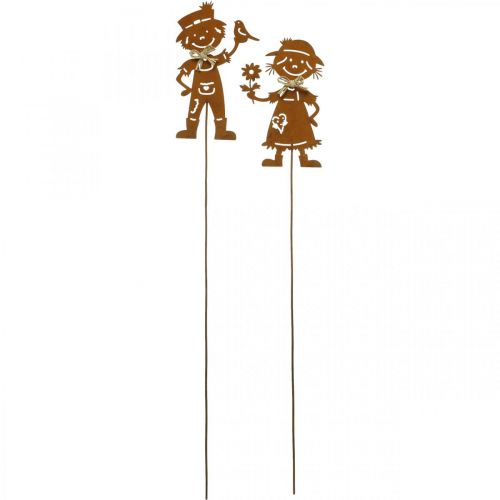 Product Garden stake rust look garden decoration girl and boy 4pcs