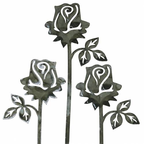 Metal stud rose silver grey, white washed metal 20cm × 8cm 12pcs