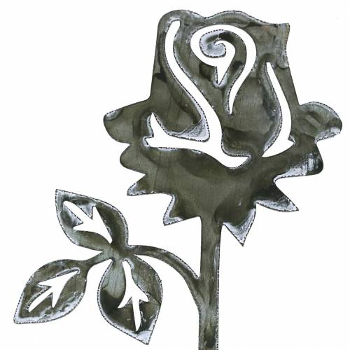 Floristik24 Metal plug rose silver-grey, white washed metal 20cm × 8cm 12 pcs