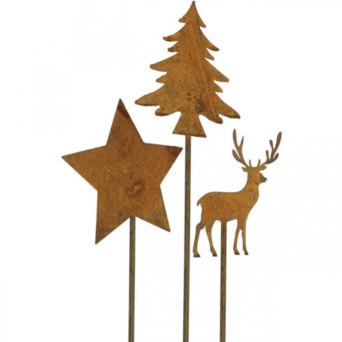 Garden stake patina deer deco star fir H9.5/10.5cm 9pcs