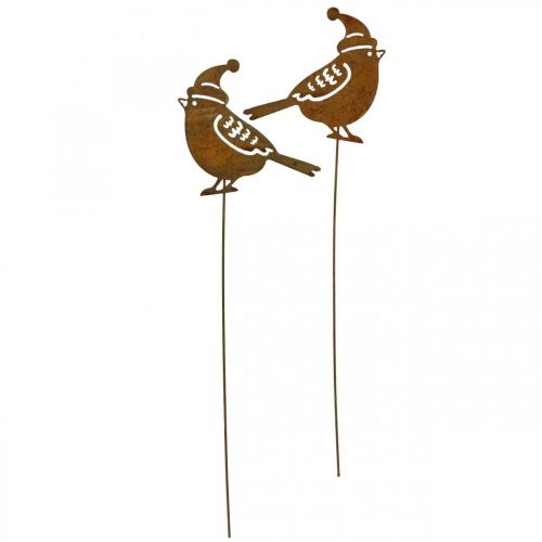 Product Garden Stake Bird with Hat Edelrost Decoration 12cm 6 Pcs