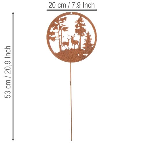 Garden stake, rust-colored, round, deer silhouette, forest decoration, 53cm, 2 pieces | Floristik24.ie