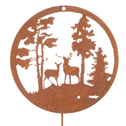 Garden stake, rust-colored, round, deer silhouette, forest decoration, 53cm, 2 pieces | Floristik24.ie
