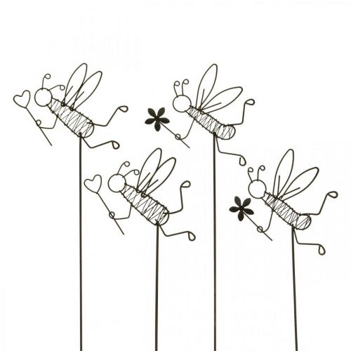 Floristik24 Flower Stick Metal Bees Decoration Black 8.5cm 4 Pcs