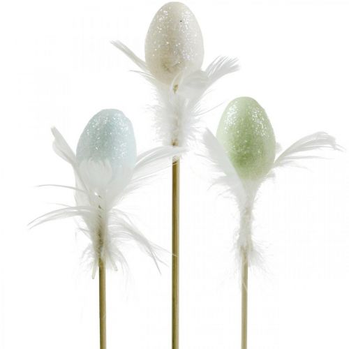 Floristik24 Artificial Easter eggs on a stick pastel decoration egg with feathers H4cm 18pcs
