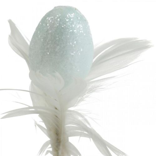 Product Artificial Easter eggs on a stick pastel decoration egg with feathers H4cm 18pcs