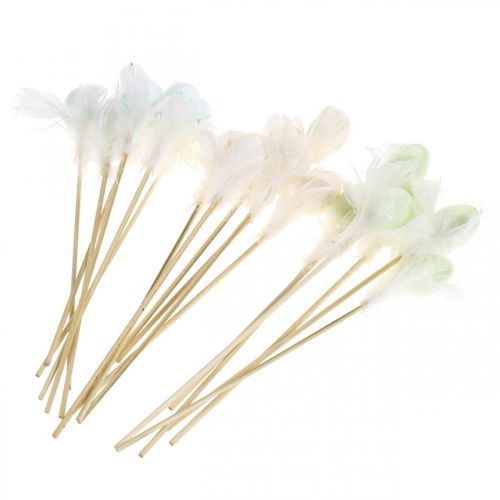 Floristik24 Artificial Easter eggs on stick pastel decorative egg with feathers H4cm 18 pcs