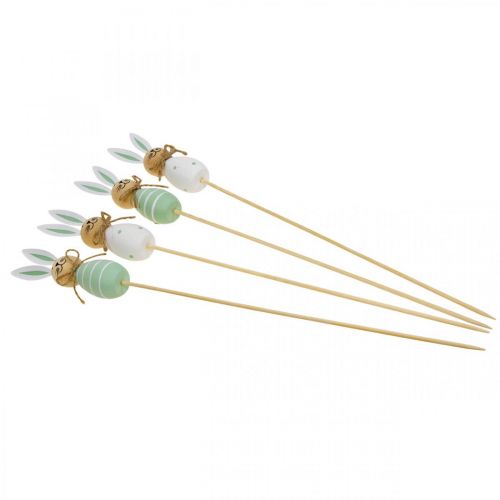 Product Flower plug rabbit wood Easter bunny green/white L34cm 4pcs