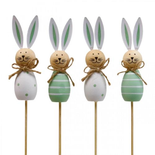Product Flower plug rabbit wood Easter bunny green/white L34cm 4pcs