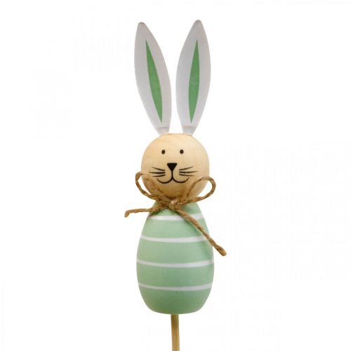 Flower plug rabbit wood Easter bunny green/white L34cm 4pcs