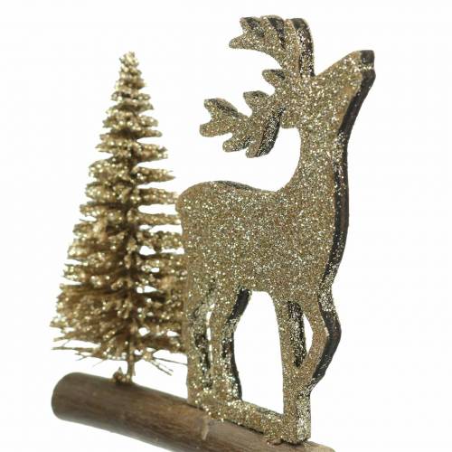 Floristik24 Deco plug reindeer and angel with fir tree gold glitter wood H45cm 3pcs