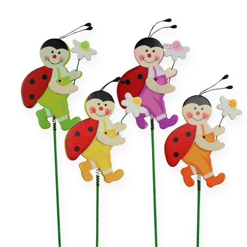 Floristik24 Wooden ladybug on stick 7cm 24pcs