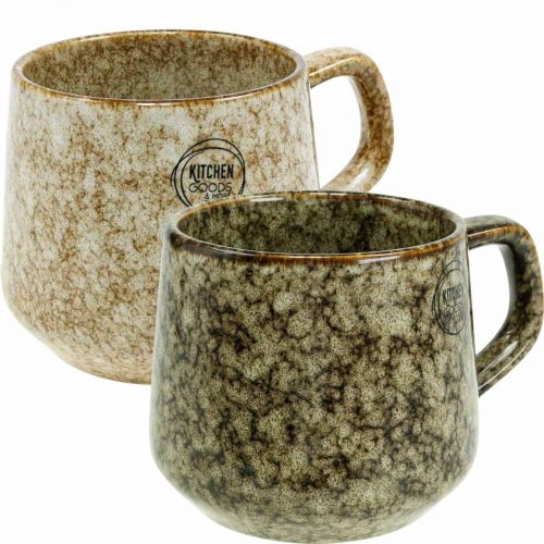 Product Stoneware cup mug with handle brown, beige 9.5cm 2pcs