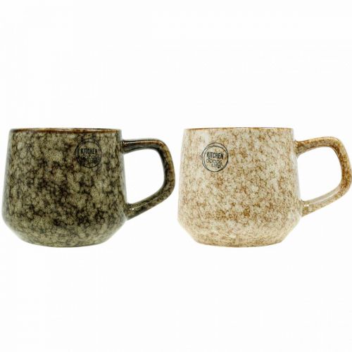 Floristik24 Stoneware cup mug with handle brown, beige 9.5cm 2pcs