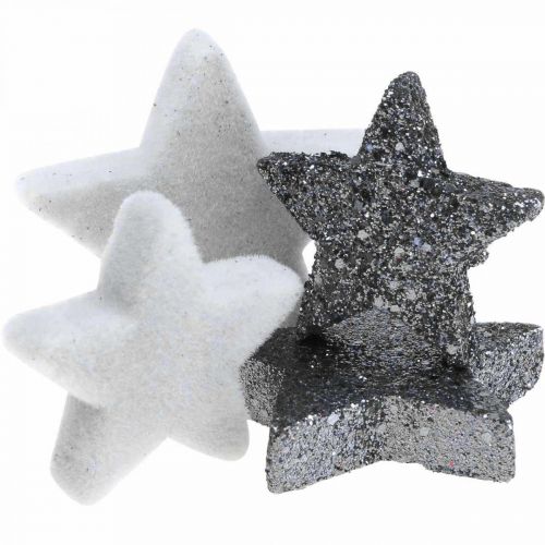 Product Scatter decoration Christmas stars grey/black Ø4/5cm 40p