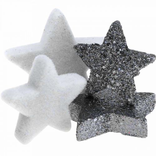 Floristik24 Scatter decoration Christmas stars grey/black Ø4/5cm 40p