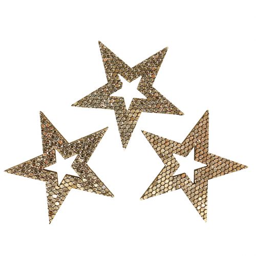 Floristik24 Wood star gold sprinkle decoration 4cm 48pcs